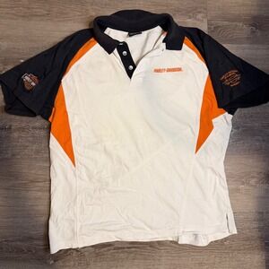 Harley Davidson Indiana Polo Shirt Mens L Short Sleeve Orange White Black Logo
